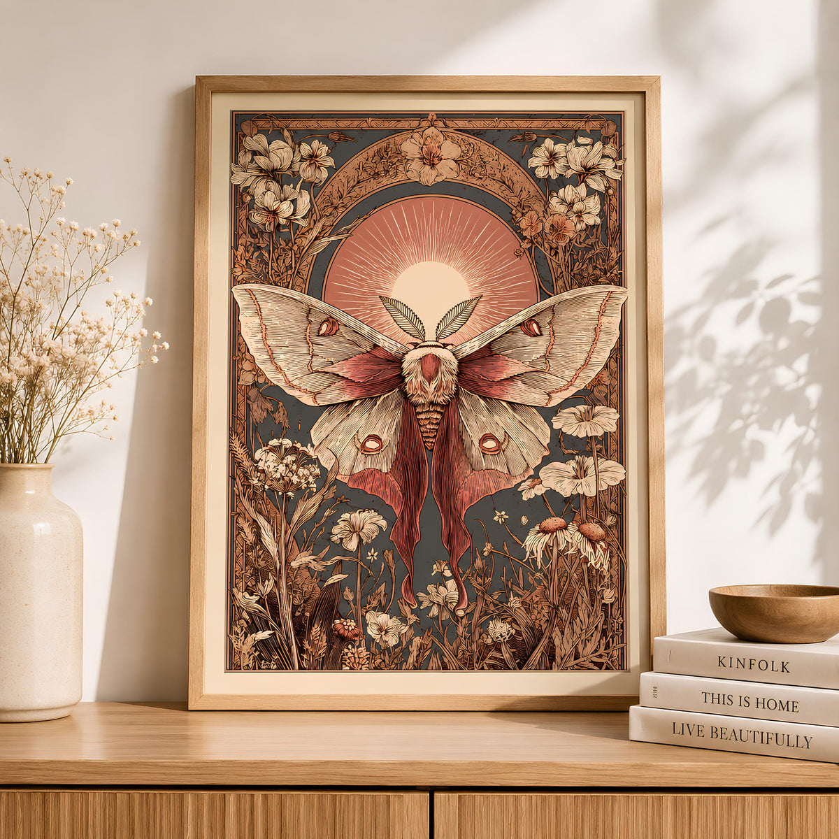 Butterfly Folk Art Print Vintage Botanical Wall Art - Digital Download