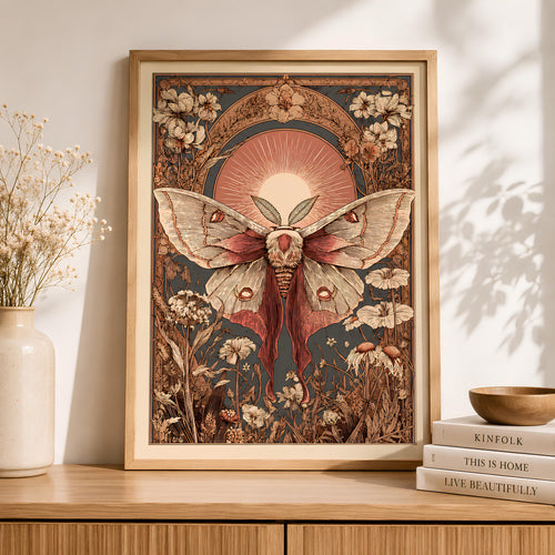 Butterfly Folk Art Print Vintage Botanical Wall Art - Digital Download