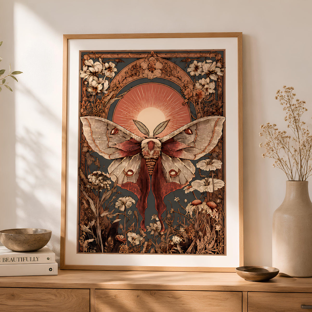 Butterfly Folk Art Print Vintage Botanical Wall Art - Digital Download