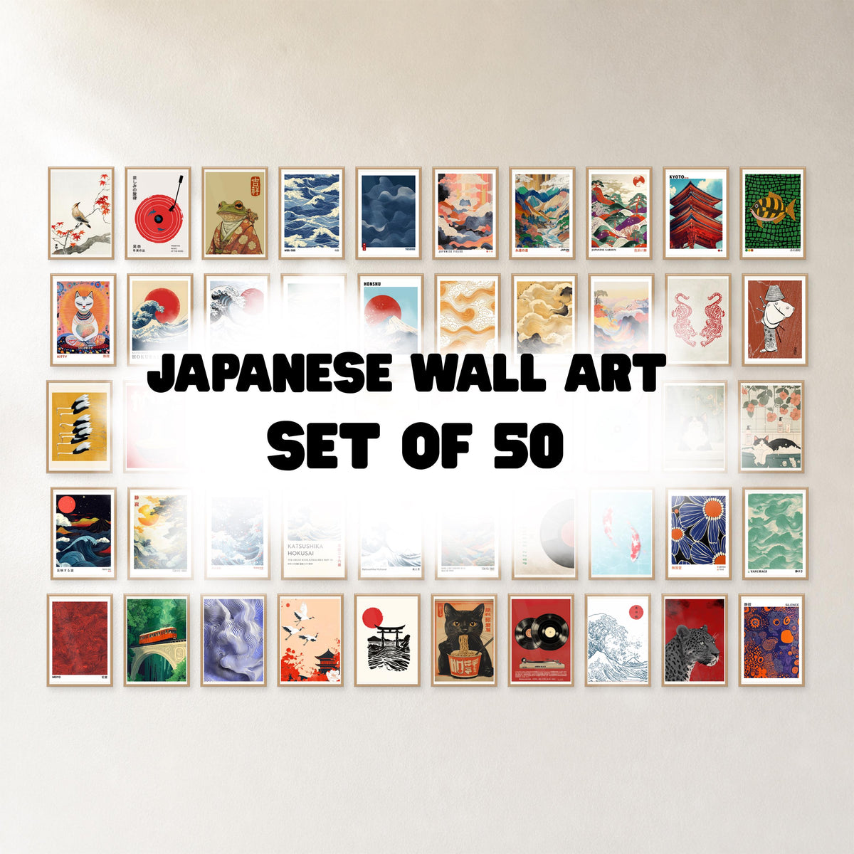 Japanese Wall Art Set of 50 Japandi Gallery Wall Prints - Digital Download