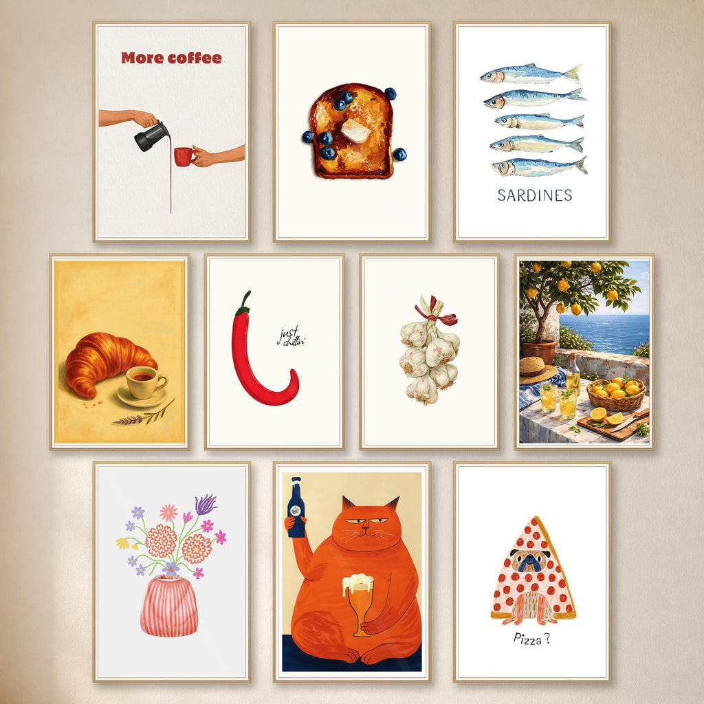 20 Trendy Kitchen Print Set Food Cocktail Gallery Wall Art - Digital Download