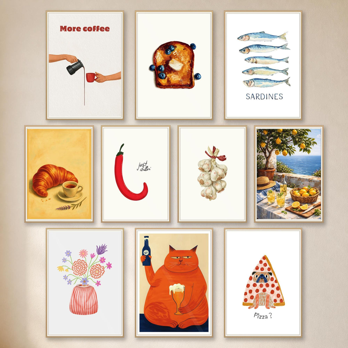 20 Trendy Kitchen Print Set Food Cocktail Gallery Wall Art - Digital Download