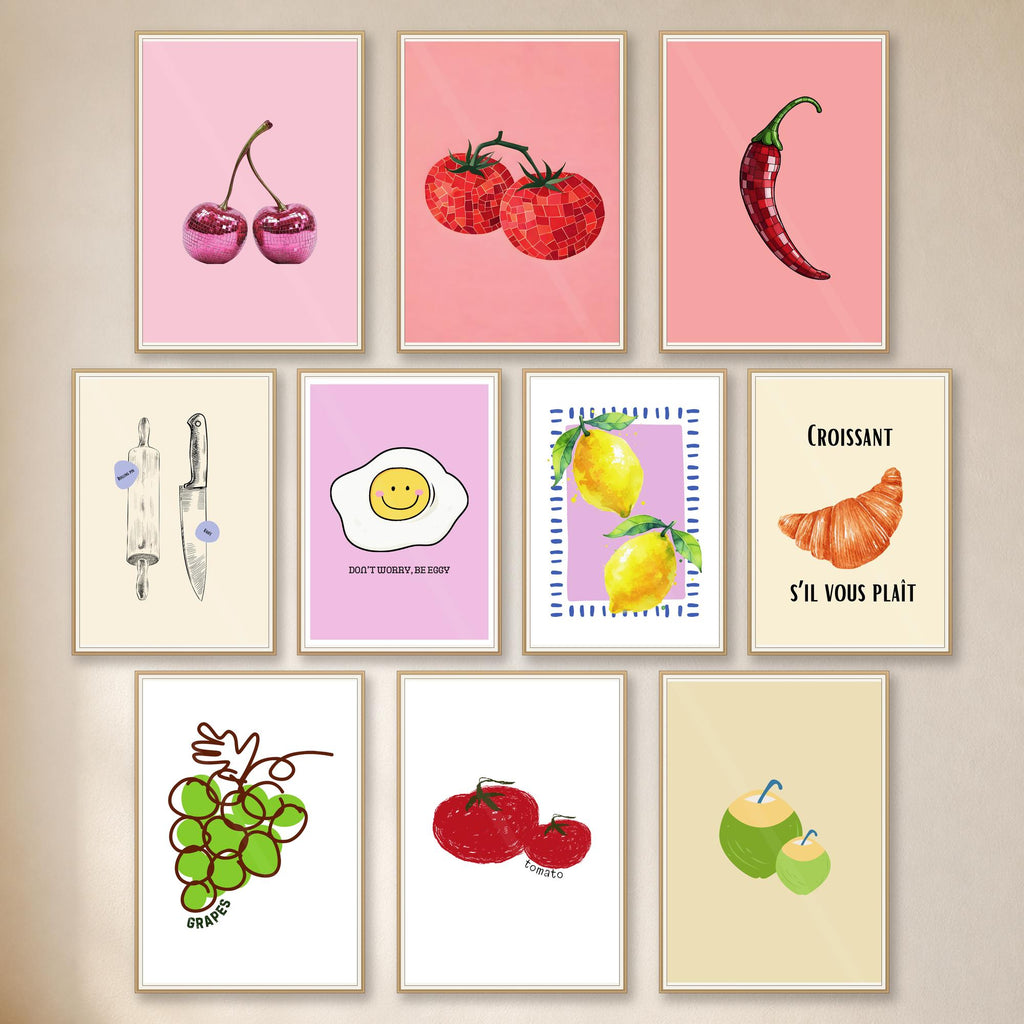 20 Trendy Kitchen Print Set Food Cocktail Gallery Wall Art - Digital Download