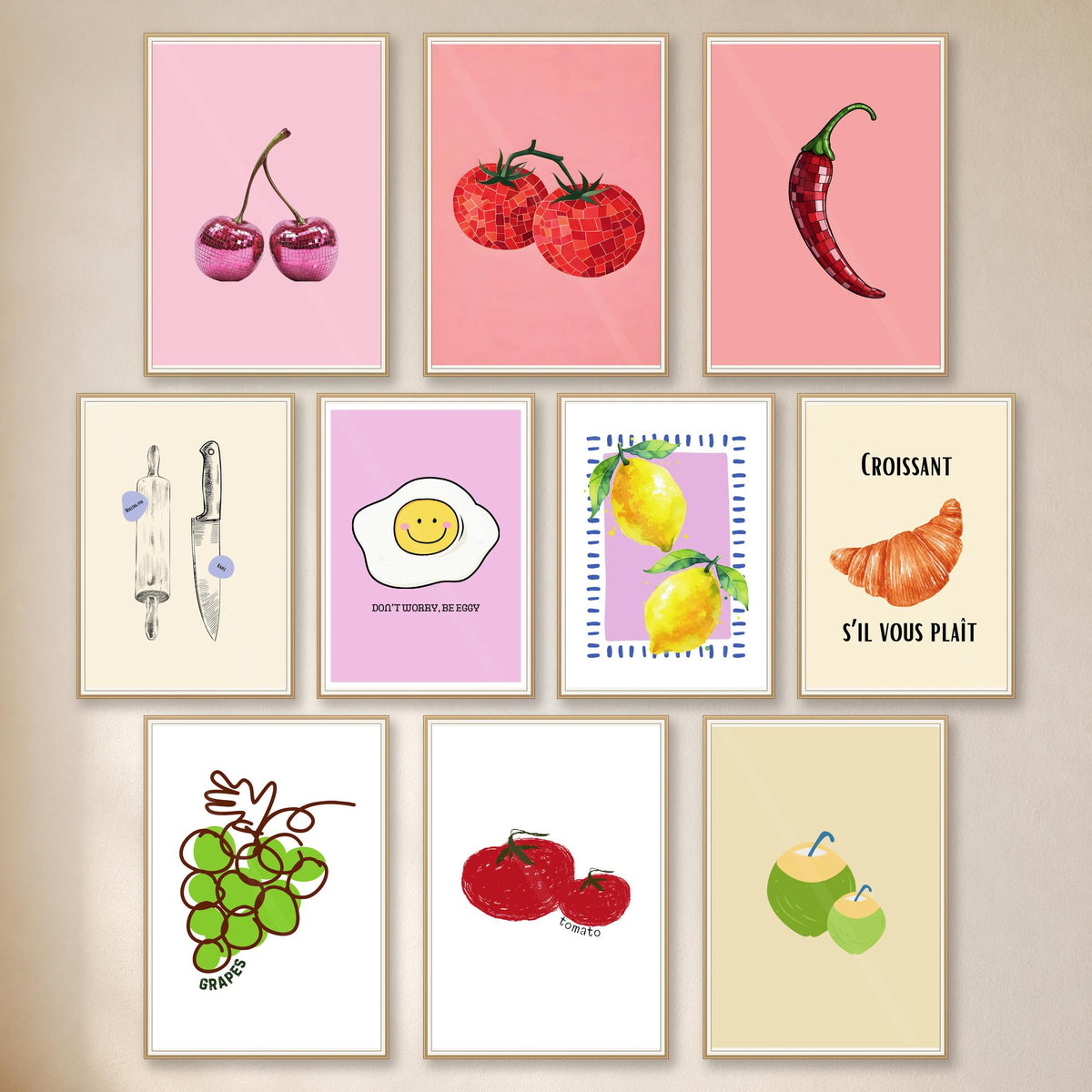 20 Trendy Kitchen Print Set Food Cocktail Gallery Wall Art - Digital Download