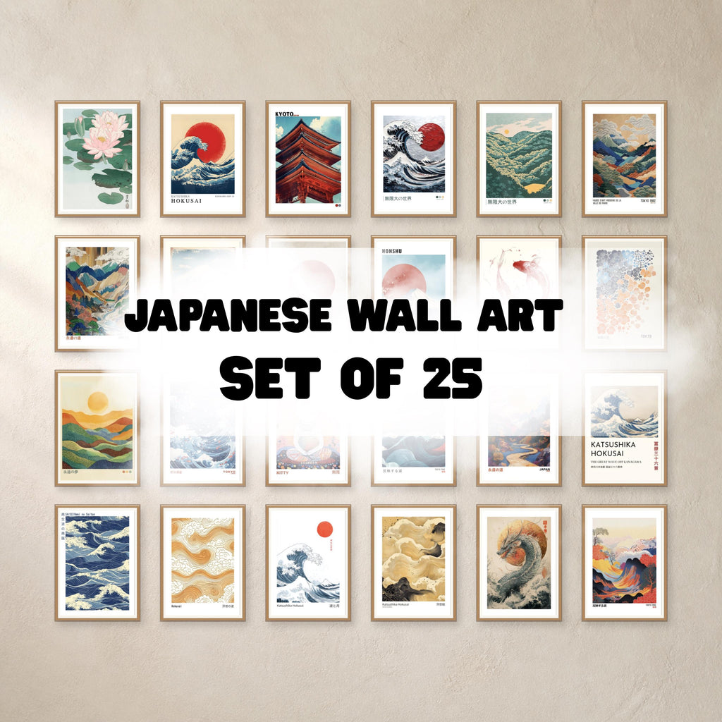 Japanese Wall Art Set of 25 Japandi Gallery Wall Prints - Digital Download